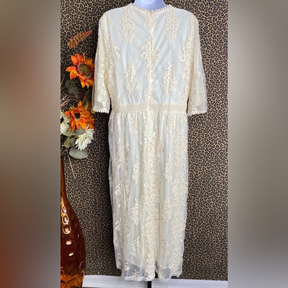 🦋B2G1🦋Vintage Style Antique Ivory Embroidered Lace Modest Midi Dress NWOT - Picture 10 of 14